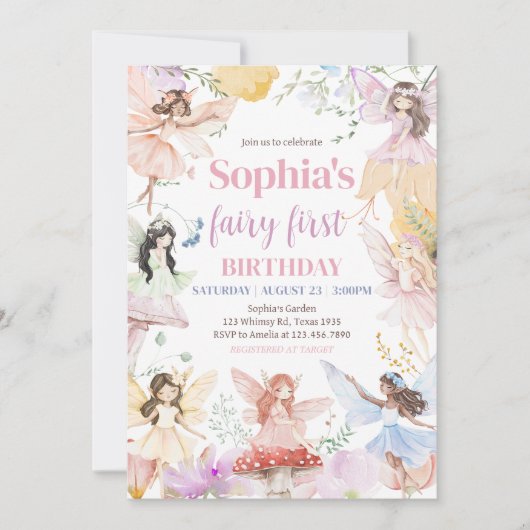 Whimsical Fairy eerste verjaardagsfeestje Kaart (Voorkant)
