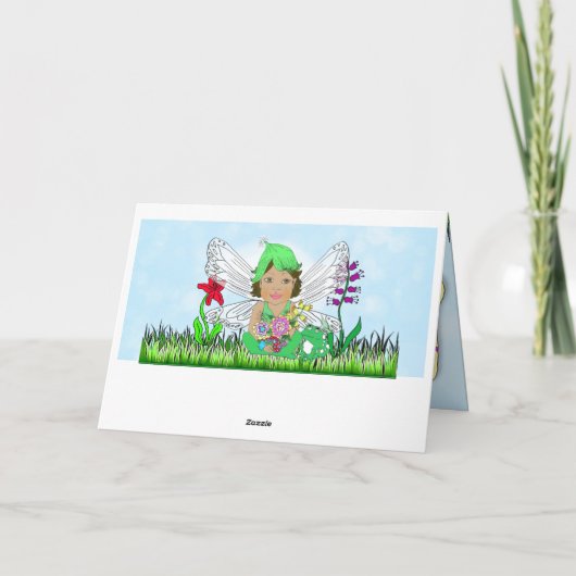 Whimsical Fairy Elf op Magic Mushroom Birthday Kaart (Achterkant)