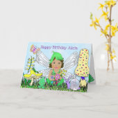 Whimsical Fairy Elf op Magic Mushroom Birthday Kaart (Gele Bloem)