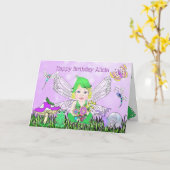 Whimsical Fairy Elf op Magic Mushroom Birthday Kaart (Gele Bloem)