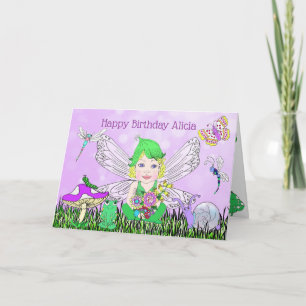 Whimsical Fairy Elf op Magic Mushroom Birthday Kaart