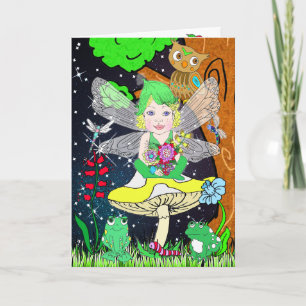 Whimsical Fairy Elf op Magic Mushroom Birthday Kaart