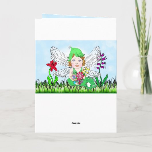 Whimsical Fairy Elf op Magic Mushroom Birthday Kaart (Achterkant)