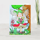 Whimsical Fairy Elf op Magic Mushroom Birthday Kaart (Voorkant)
