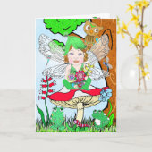 Whimsical Fairy Elf op Magic Mushroom Birthday Kaart (Gele Bloem)
