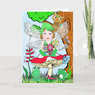 Whimsical Fairy Elf op Magic Mushroom Birthday Kaart