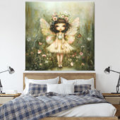 Whimsical Fairy en Wildbloemen Canvas Afdruk (Insitu (Slaapkamer))