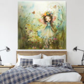 Whimsical Fairy en Wildbloemen Canvas Afdruk (Insitu (Slaapkamer))