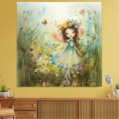 Whimsical Fairy en Wildbloemen Canvas Afdruk (Insitu (Woonkamer))