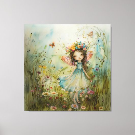 Whimsical Fairy en Wildbloemen Canvas Afdruk (Voorkant)