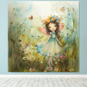 Whimsical Fairy en Wildbloemen Canvas Afdruk (Insitu (Houten vloer))