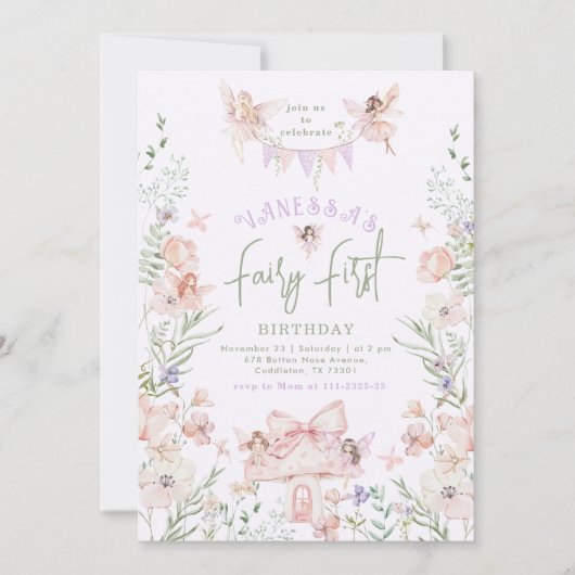 Whimsical Fairy First Birthday Enchanted forest Kaart (Voorkant)