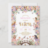 Whimsical Fairy flower 4th birthday Invitation Kaart (Voorkant)