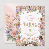 Whimsical Fairy flower 4th birthday Invitation Kaart (Voorkant / Achterkant)