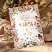 Whimsical Fairy flower 4th birthday Invitation Kaart