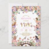 Whimsical Fairy flower 5th birthday Invitation Kaart (Voorkant)