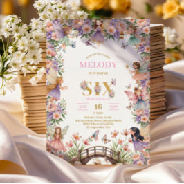 Whimsical Fairy flower 6th birthday Invitation Kaart