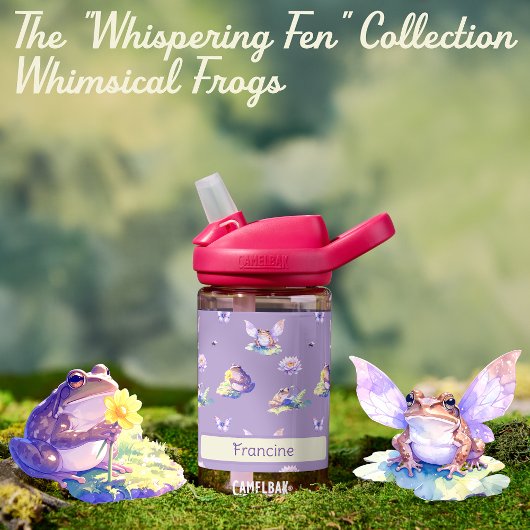 Whimsical Fairy Frog & Water Lily Kinder naam Waterfles