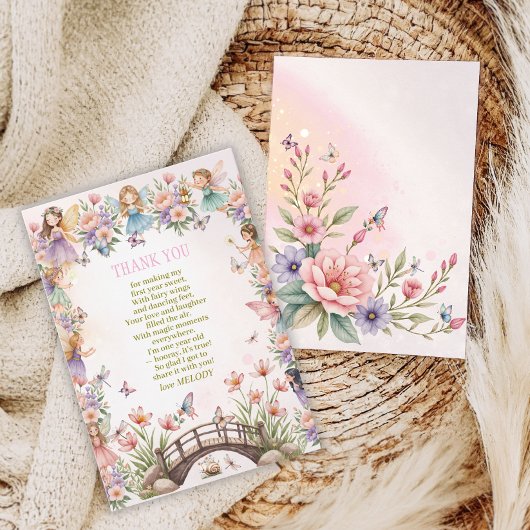 Whimsical fairy garden 1st birthday  bedankkaart