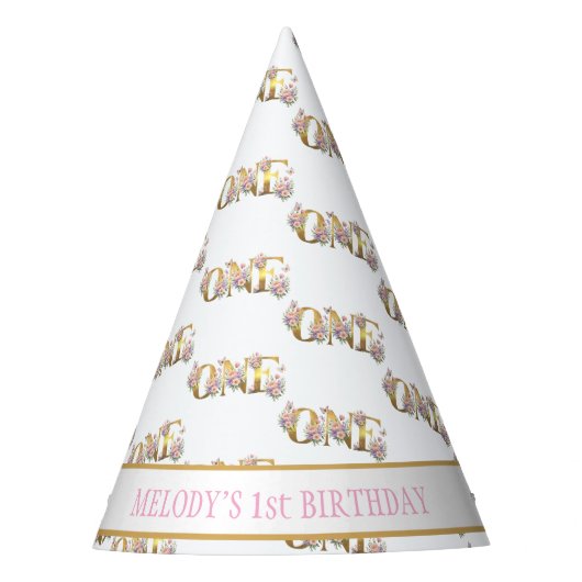 Whimsical fairy garden 1st birthday  feesthoedjes (Voorkant)