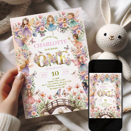 Whimsical fairy garden 1st birthday Invitation Kaart