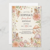 Whimsical Fairy Garden 1st Birthday Kaart (Voorkant / Achterkant)