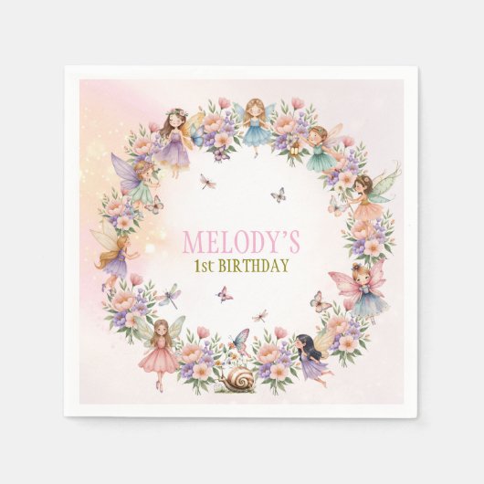 Whimsical fairy garden 1st birthday  servet (Voorkant)