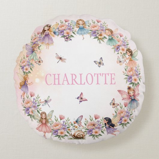 Whimsical fairy garden gift for girl rond kussen (Voorkant)