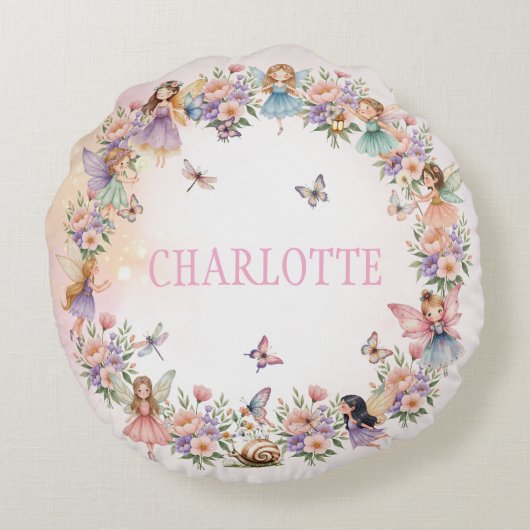 Whimsical fairy garden gift for girl rond kussen (Achterkant)