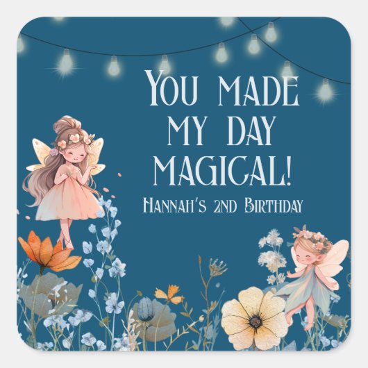 Whimsical Fairy Garden Magic Tweede verjaardag Vierkante Sticker (Voorkant)