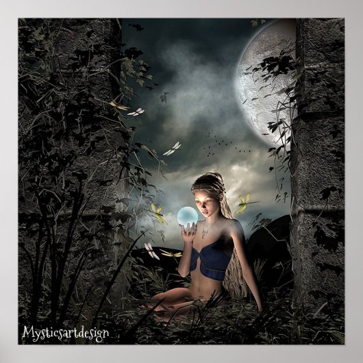 Whimsical Fairy Holding Magical Ball in Forest Art Poster (Voorkant)