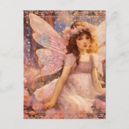 Whimsical Fairy in Dreamy Pink Floral Garden Briefkaart
