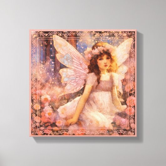 Whimsical Fairy in Dreamy Pink Floral Garden Canvas Afdruk (Voorkant)