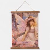 Whimsical Fairy in Dreamy Pink Floral Garden Hangend Wandkleed (Voorkant)