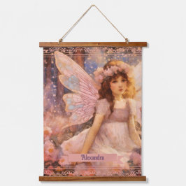 Whimsical Fairy in Dreamy Pink Floral Garden Hangend Wandkleed