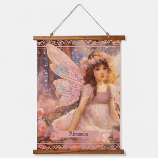 Whimsical Fairy in Dreamy Pink Floral Garden Hangend Wandkleed (Voorkant)