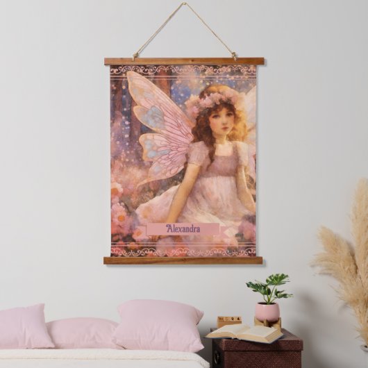 Whimsical Fairy in Dreamy Pink Floral Garden Hangend Wandkleed (Slaapkamer)