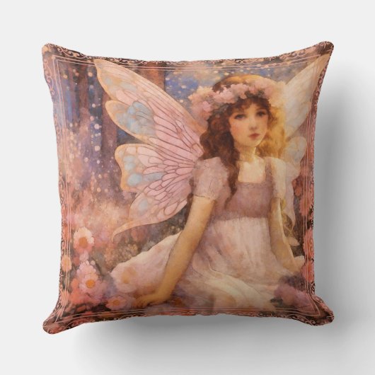 Whimsical Fairy in Dreamy Pink Floral Garden Kussen (Achterkant)