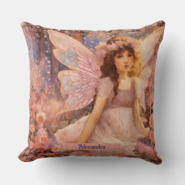 Whimsical Fairy in Dreamy Pink Floral Garden Kussen