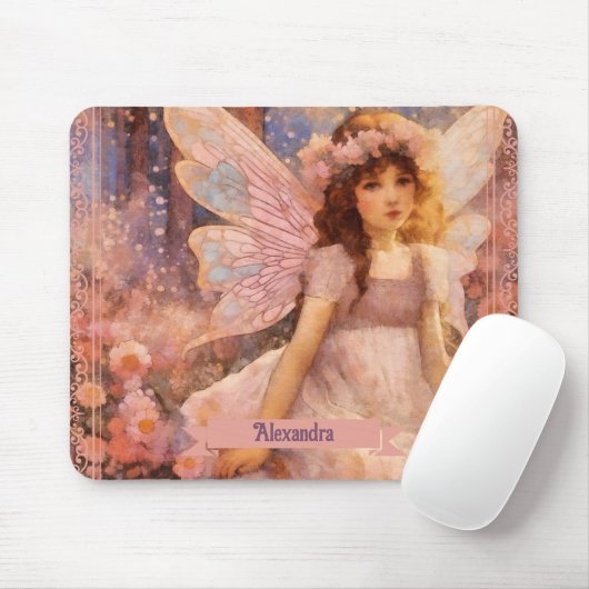Whimsical Fairy in Dreamy Pink Floral Garden Muismat (Met muis)
