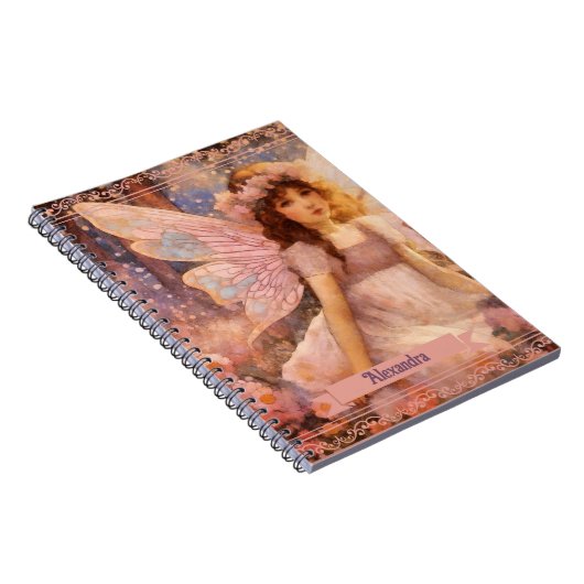 Whimsical Fairy in Dreamy Pink Floral Garden Notitieboek (Rechterzijde)