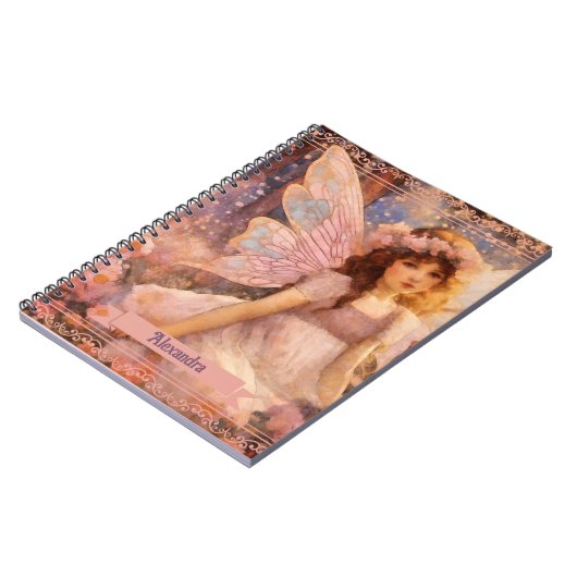 Whimsical Fairy in Dreamy Pink Floral Garden Notitieboek (Linkerzijde)
