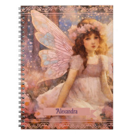 Whimsical Fairy in Dreamy Pink Floral Garden Notitieboek