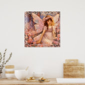 Whimsical Fairy in Dreamy Pink Floral Garden Poster (Keuken)