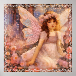 Whimsical Fairy in Dreamy Pink Floral Garden Poster