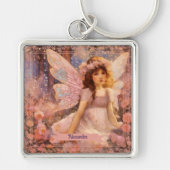 Whimsical Fairy in Dreamy Pink Floral Garden Sleutelhanger (Voorkant)
