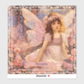 Whimsical Fairy in Dreamy Pink Floral Garden Sticker (Vel)