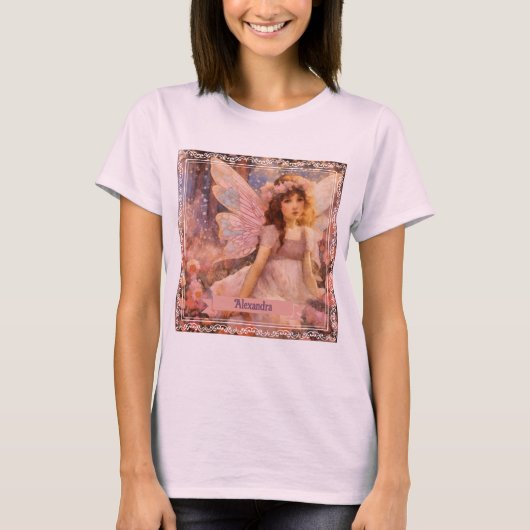 Whimsical Fairy in Dreamy Pink Floral Garden T-shirt (Voorkant)
