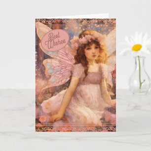Whimsical Fairy in dromerige roze bloementuin Kaart