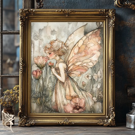 Whimsical Fairy in  Floral Crown Decoupage Tissuepapier